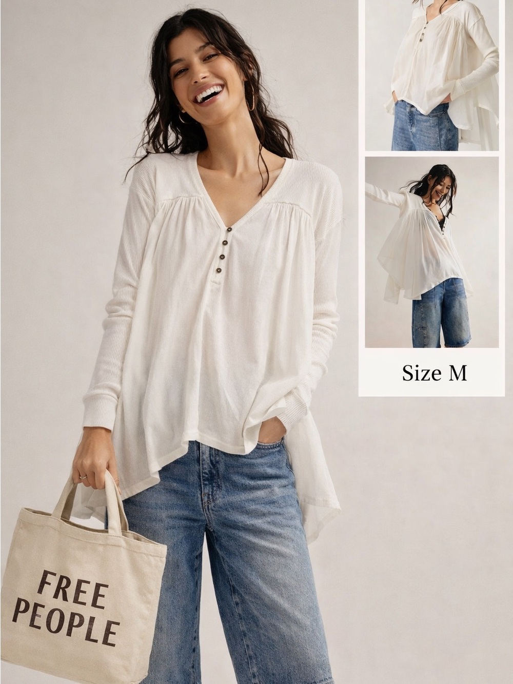 Free People oversized Ivory Lightweight Henley Tunic